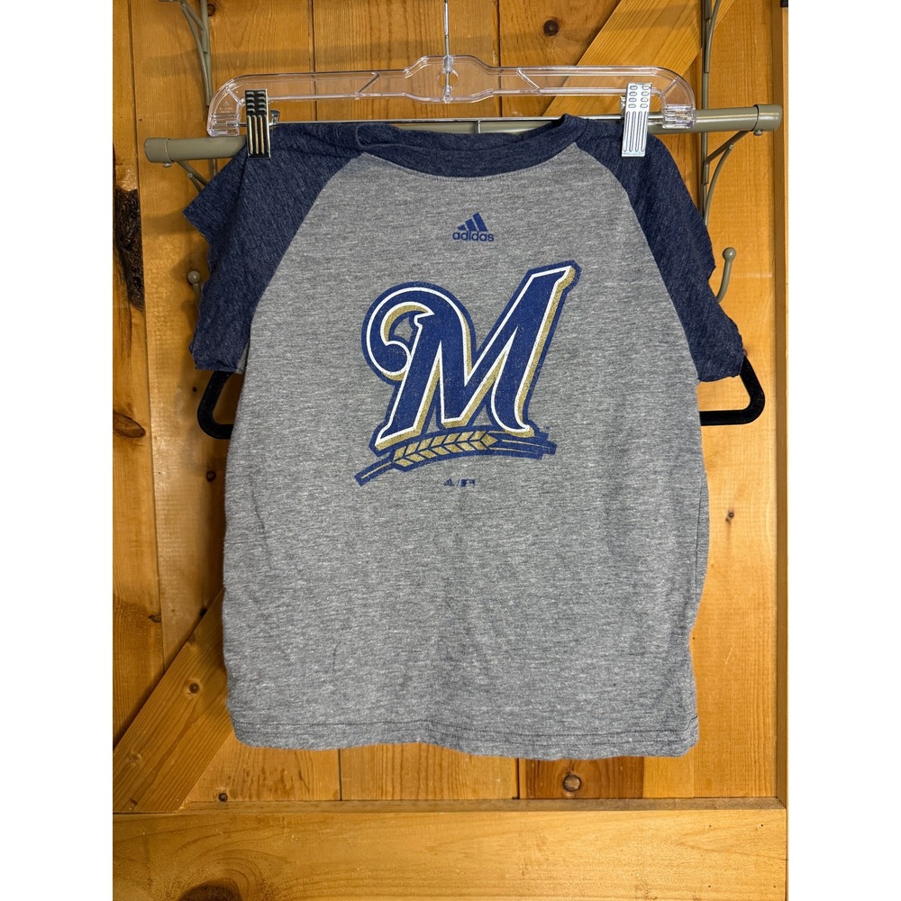 Adidas MLB Milwaukee Brewers Baseball Raglan T Shirt Short Sleeve Youth Large